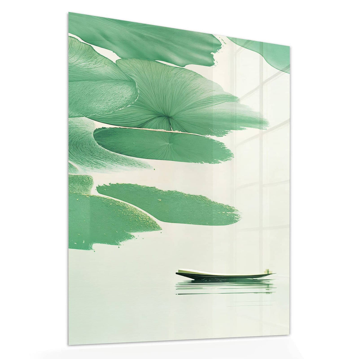 Echtglas, 4 mm – kein Acryl, keine Folie – Wandbild - Boote zwischen Seerosen - Hochformat