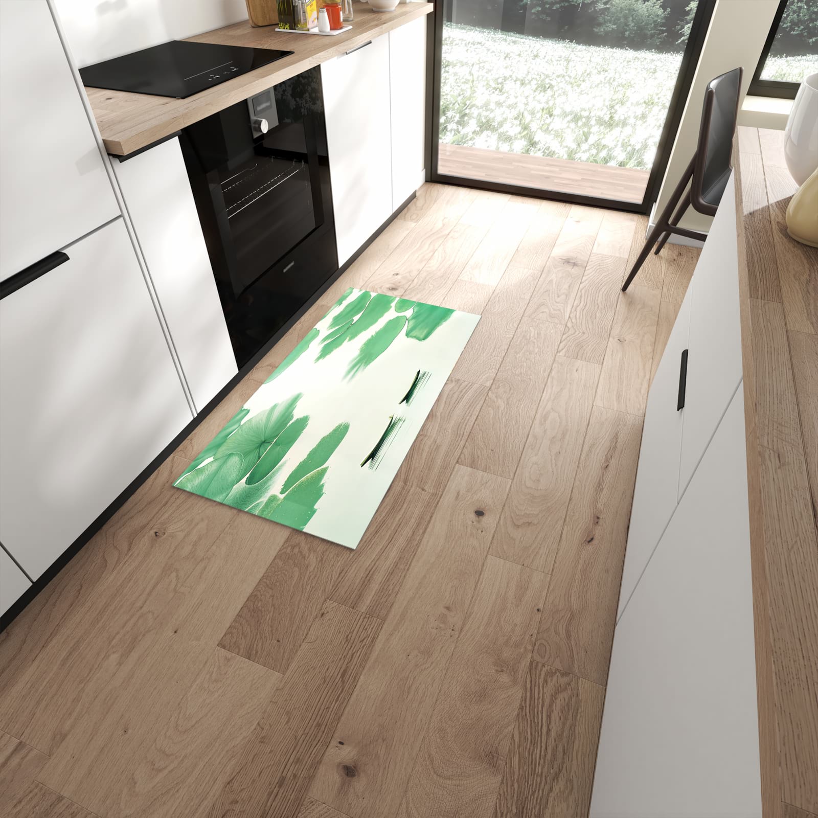 Formstabiler langer Teppich mit Motiv Boote auf dem See in moderner Küche #grösse_60 x 120 cm