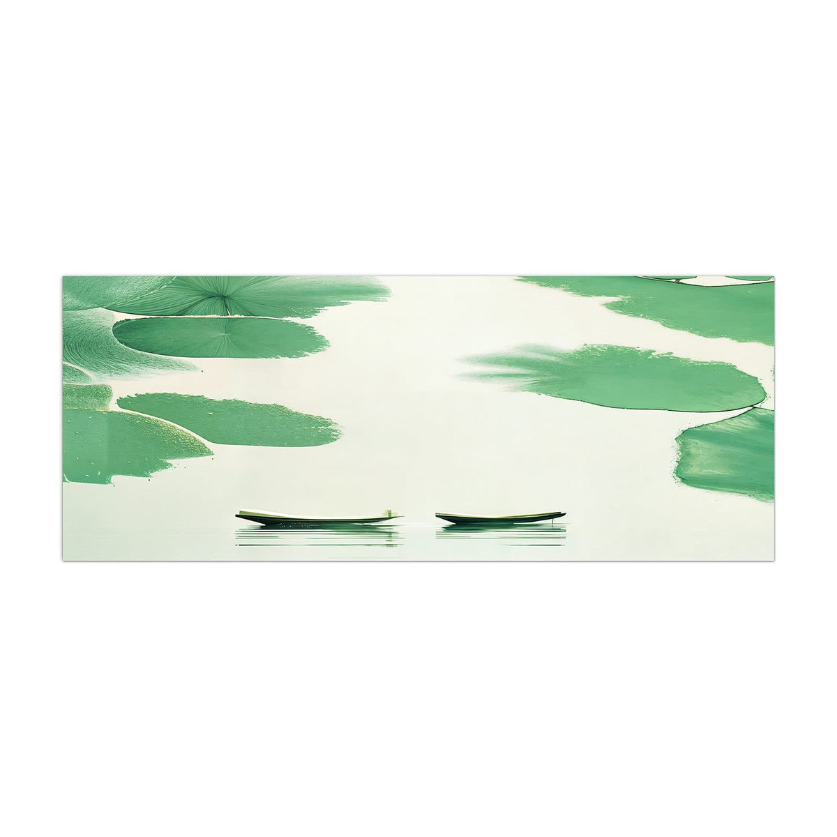 Küchenrückwand aus Glas Boote zwischen Seerosen im Hochformat, Motiv bildfüllend von vorn