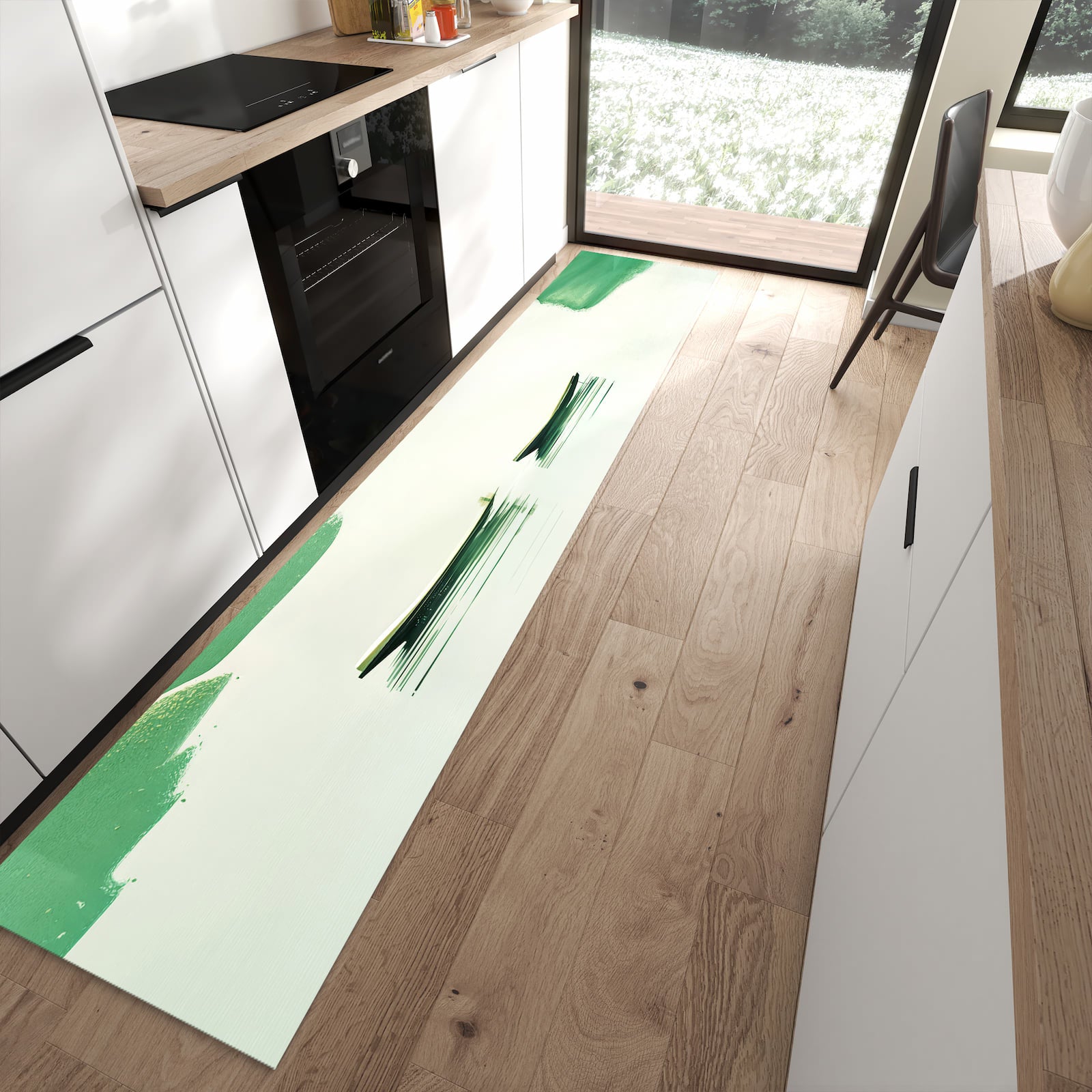 UV-beständiger waschbarer Küchenteppich mit Motiv Boote auf dem See in moderner Küche