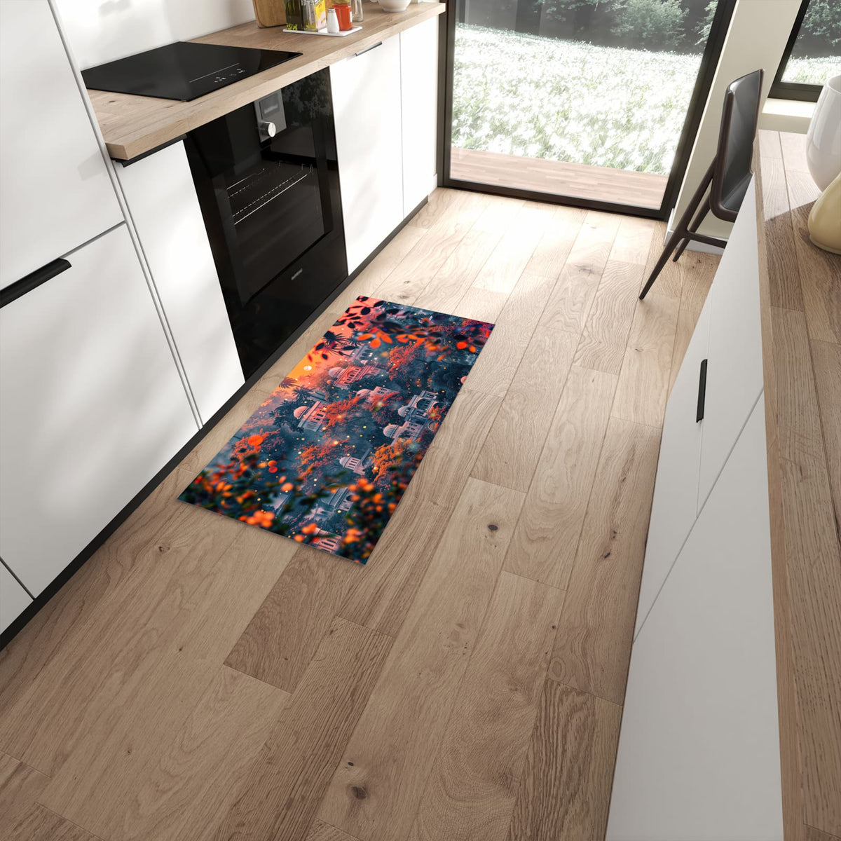 Rutschfester Küchenteppich mit Motiv Traumhafter Tempel in moderner Küche #grösse_60 x 120 cm