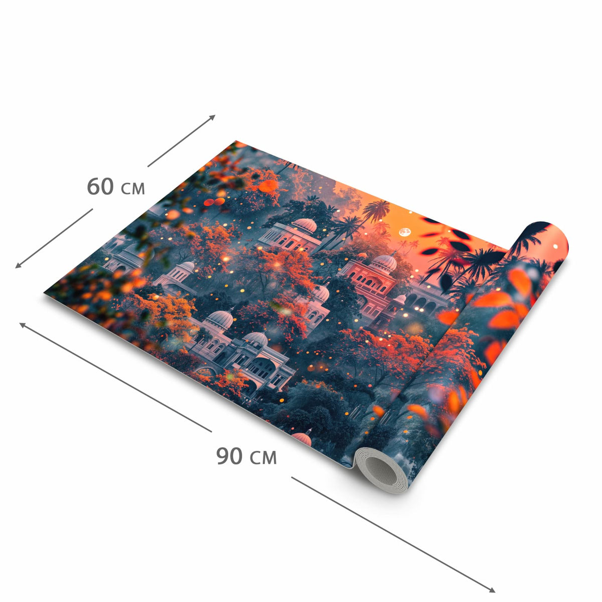Formstabiler waschbarer Küchenteppich mit Motiv Traumhafter Tempel in der Grösse 90x240 cm