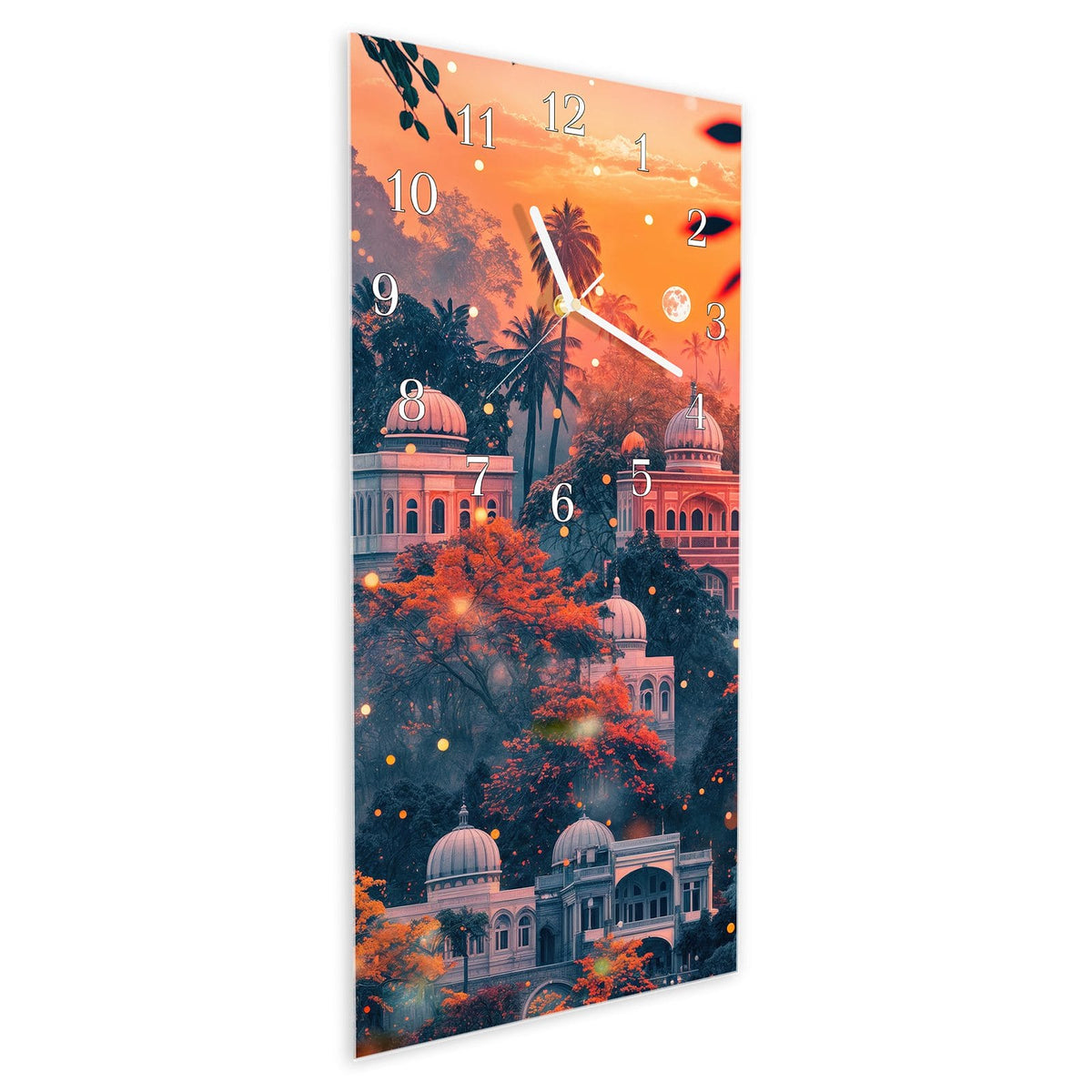 Vormontiert – mit Schwebeeffekt – Wanduhr Traumhafter Tempel aus Glas – Hochformat 30 × 60 cm