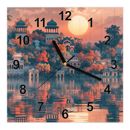 Wanduhr Quadratisch mit dem Motiv Palast im Abendlicht