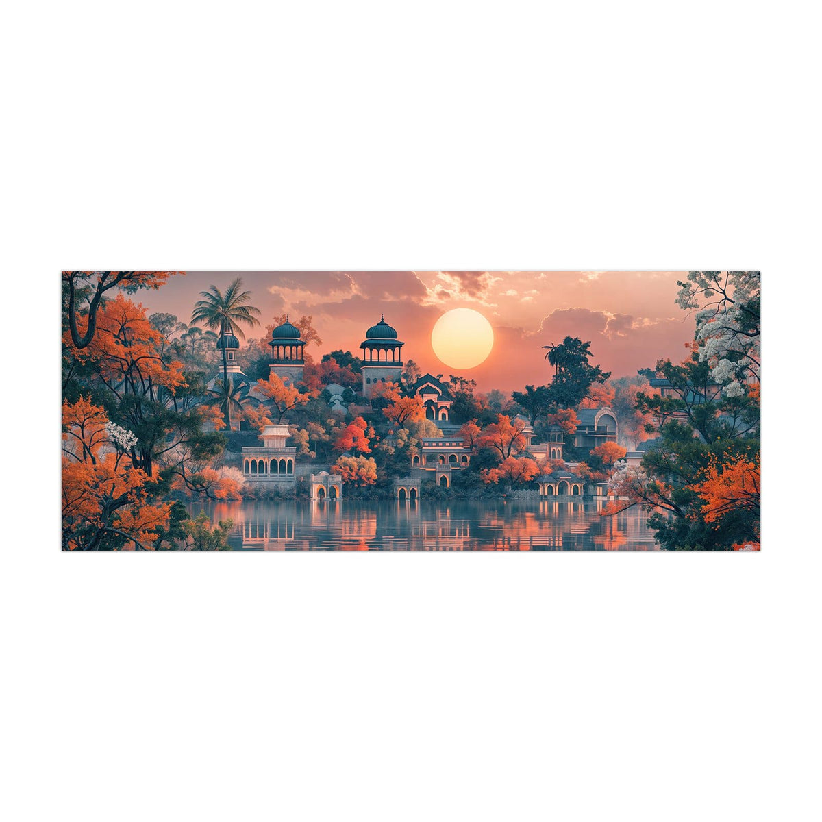 Küchenrückwand aus Glas Palast im Abendlicht im Hochformat, Motiv bildfüllend von vorn