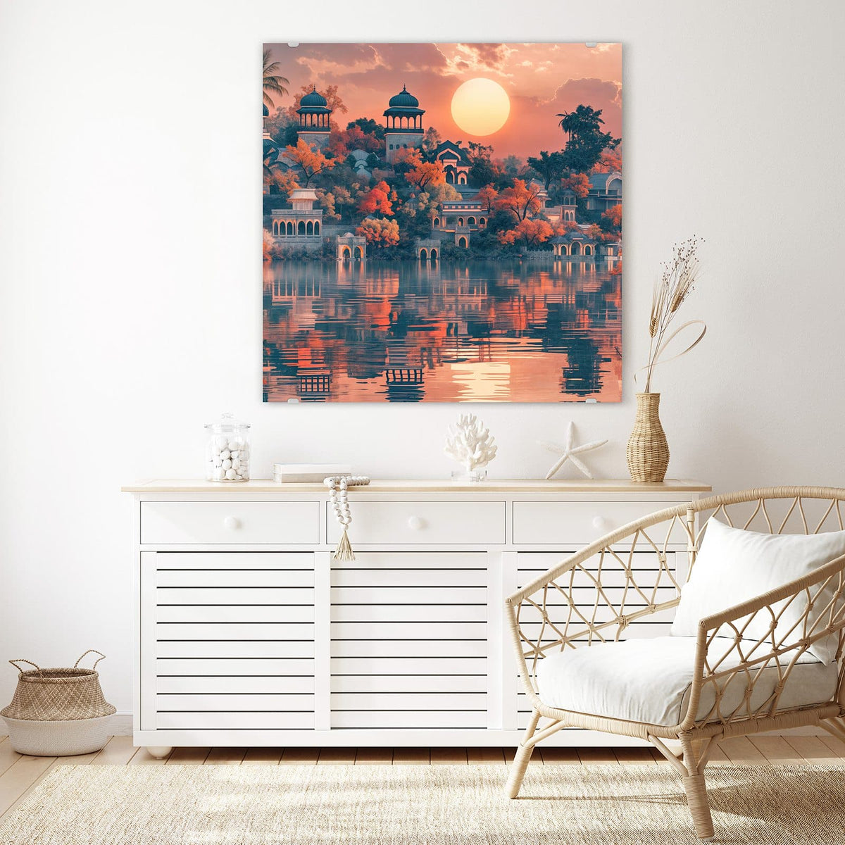 Echtglas, 4 mm – kein Acryl, keine Folie – Wandbild - Palast im Abendlicht - Quadratisch