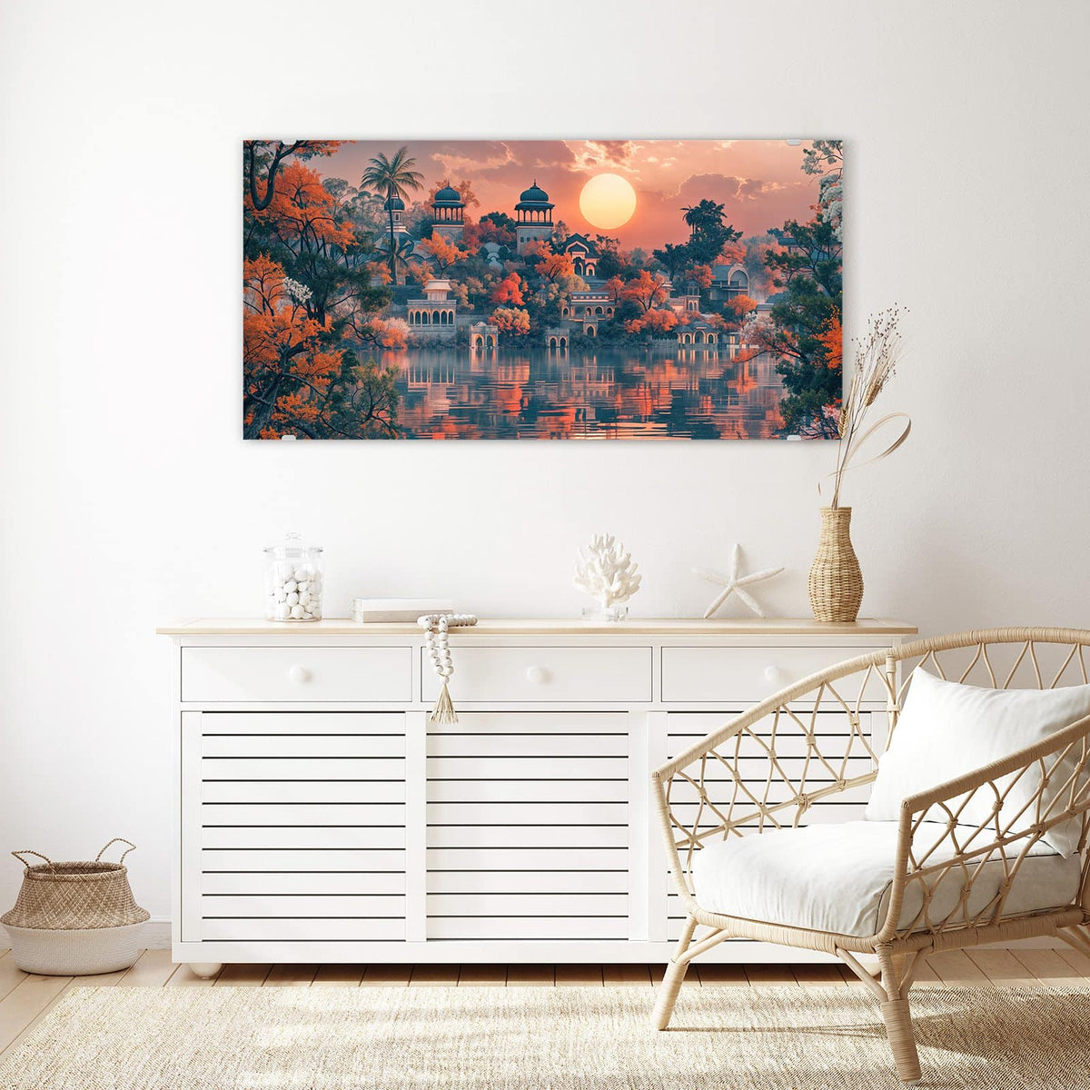Echtglas, 4 mm – kein Acryl, keine Folie – Wandbild - Palast im Abendlicht - Querformat