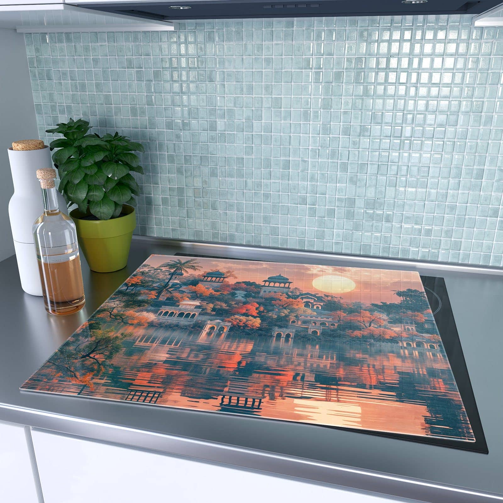 1-teilige Herdabdeckplatten mit Sonnenuntergangspalast-Motiv auf dem Ceranfeld