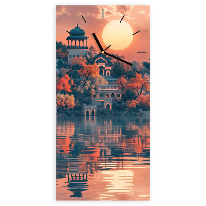 Wanduhr Sonnenuntergangspalast aus Glas – Hochformat 30 × 60 cm mit Ziffernblatt Linie