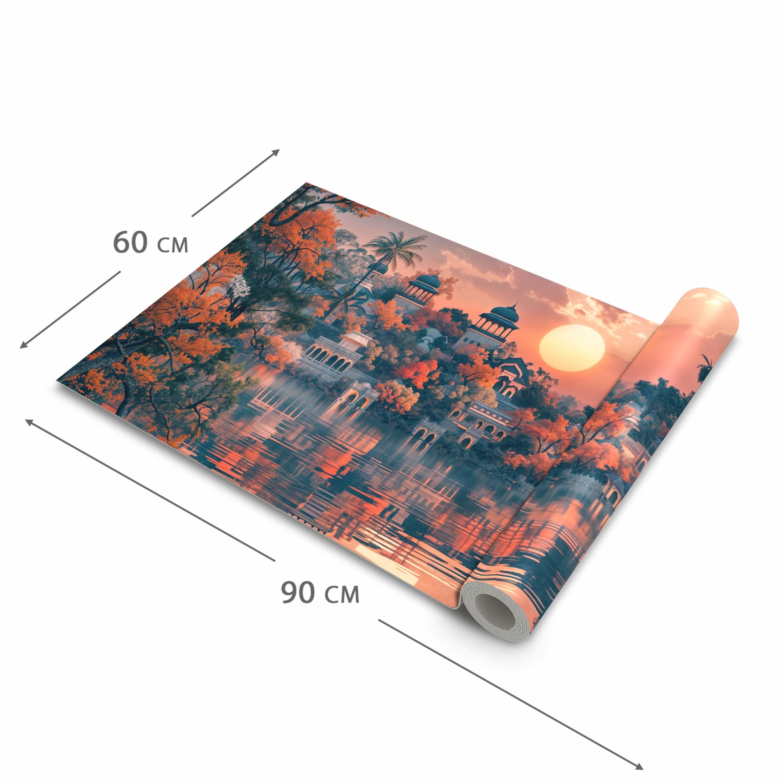 Rutschfester waschbarer Teppich Esstisch mit Motiv Sonnenuntergangspalast in der Grösse 90x240 cm