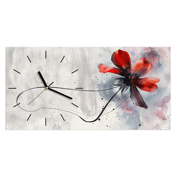 Wanduhr Abstrakte Blüte aus Glas – Querformat 60 × 30 cm mit Ziffernblatt Linie