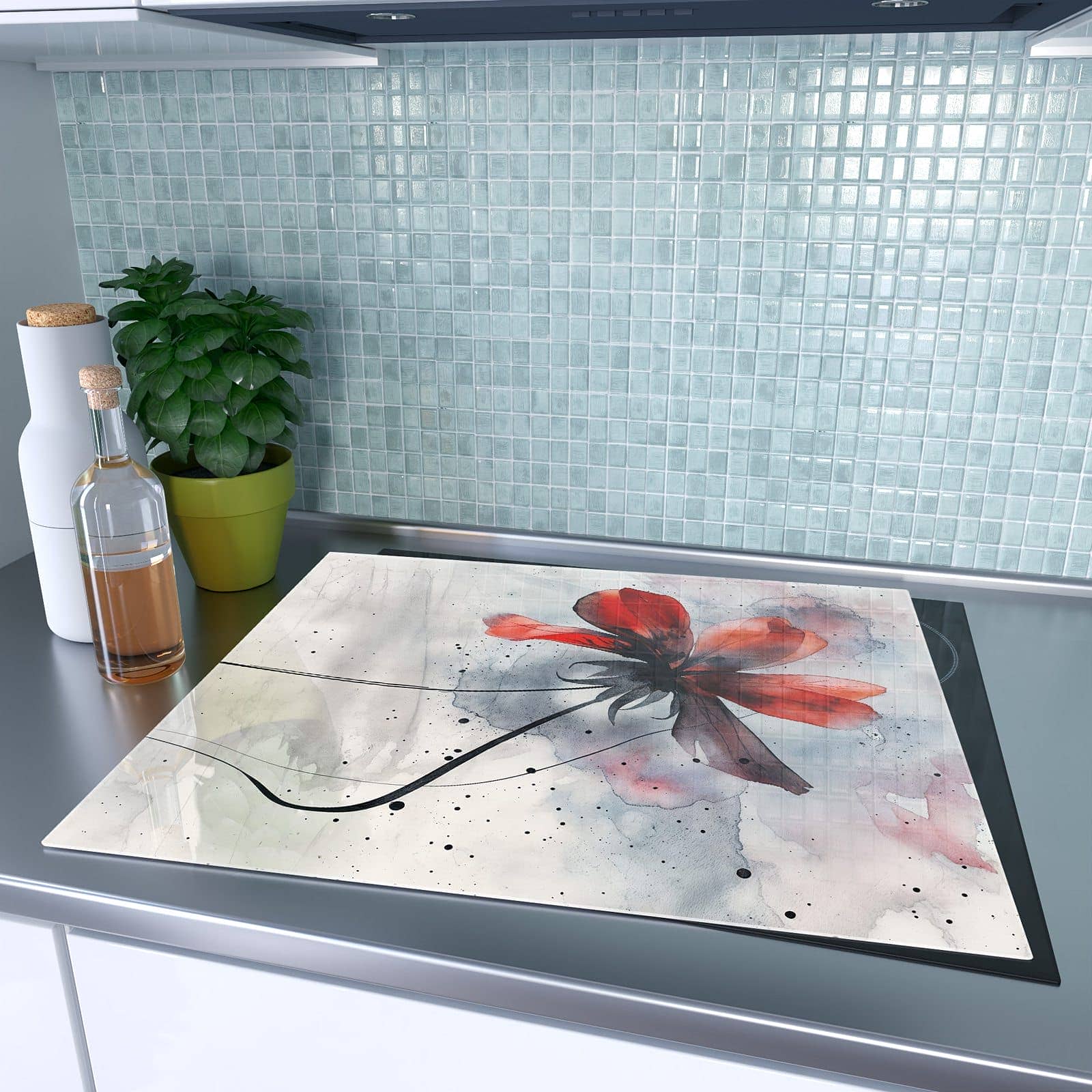 1-teilige Ceranfeld Abdeckplatten mit Abstrakte Blüte-Motiv auf dem Ceranfeld