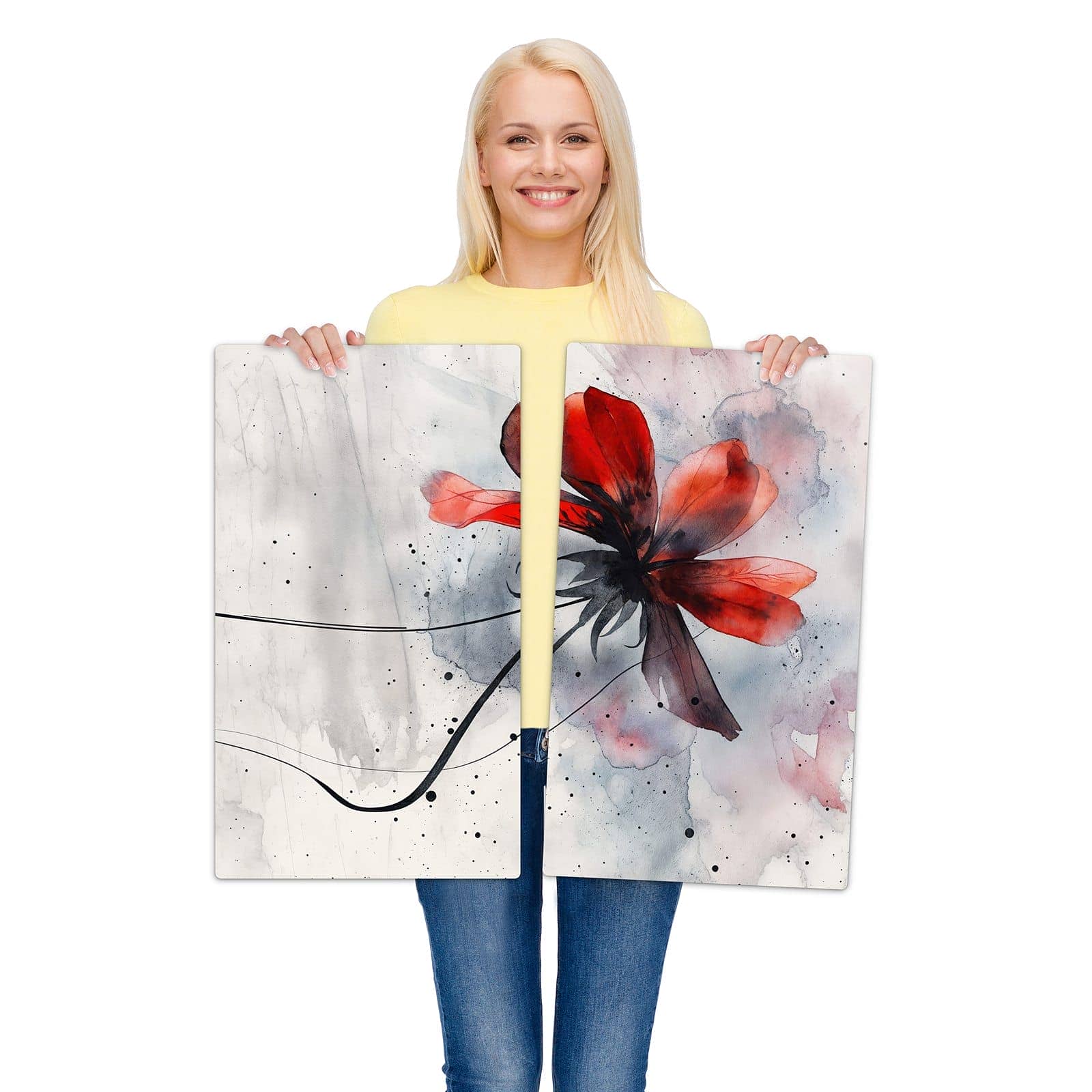 2-teilige Herdabdeckplatten für Ceranfeld mit Abstrakte Blüte-Motiv wird zur Größendarstellung gehalten