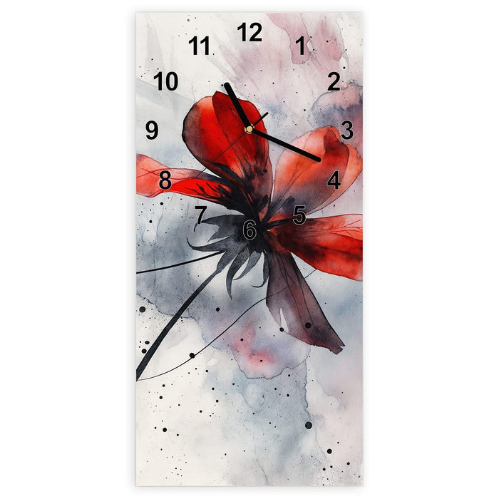 Wanduhr Abstrakte Blüte aus Glas – Hochformat 30 × 60 cm mit Ziffernblatt Modern