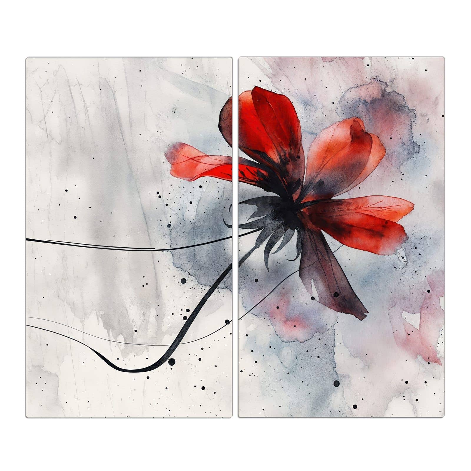 2-teilige Herd Schutzplatte mit Abstrakte Blüte-Motiv in der Frontansicht #grösse_2-Teilig (60x52cm)
