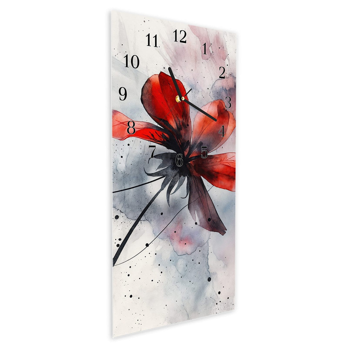 Vormontiert – mit Schwebeeffekt – Wanduhr Abstrakte Blüte aus Glas – Hochformat 30 × 60 cm