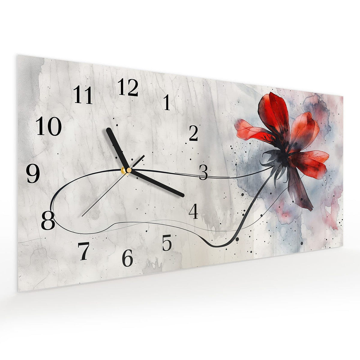 Vormontiert – mit Schwebeeffekt – Wanduhr Abstrakte Blüte aus Glas – Querformat 60 × 30 cm