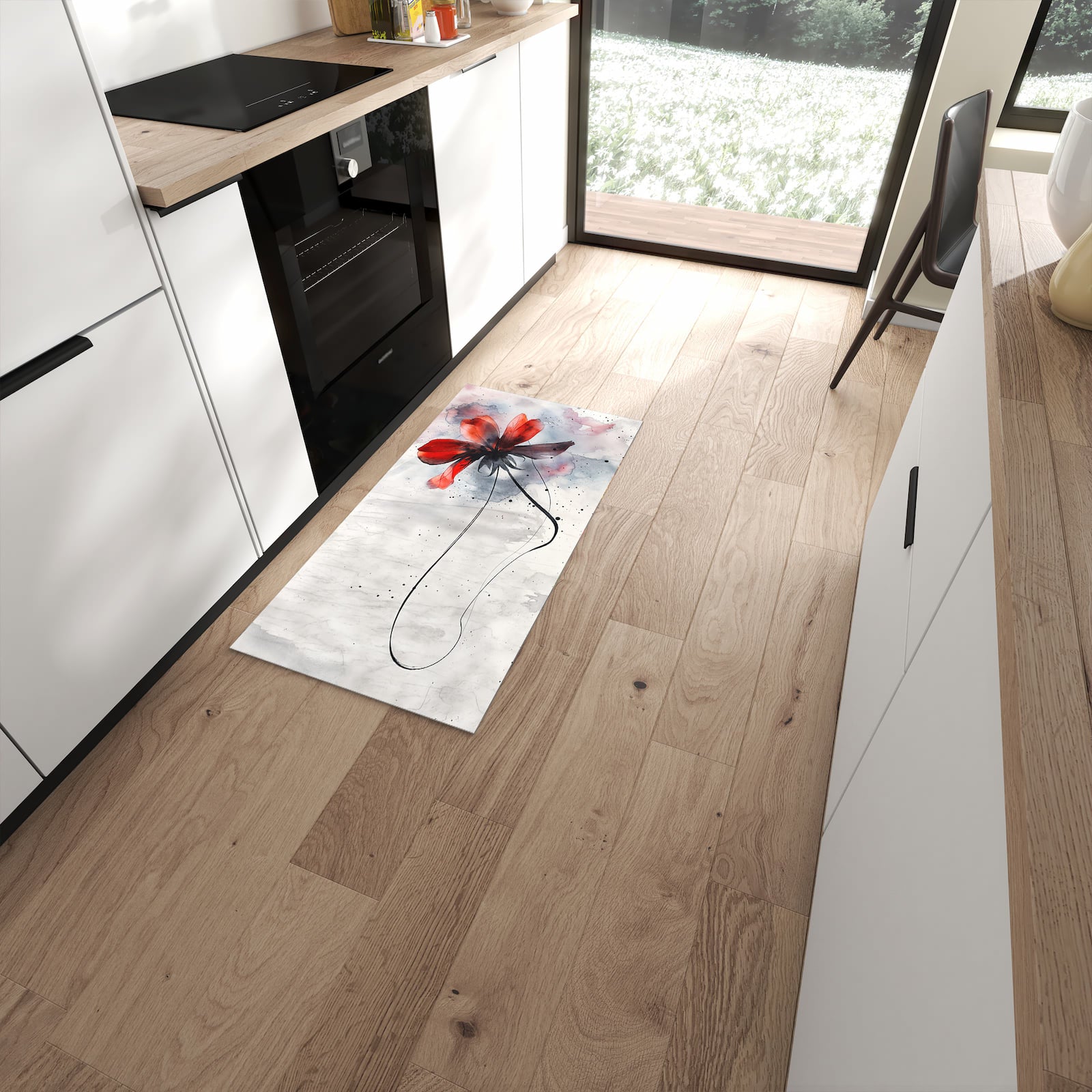 Küchenteppich mit Motiv Abstrakte Blüte für angenehme Haptik in moderner Küche #grösse_60 x 120 cm