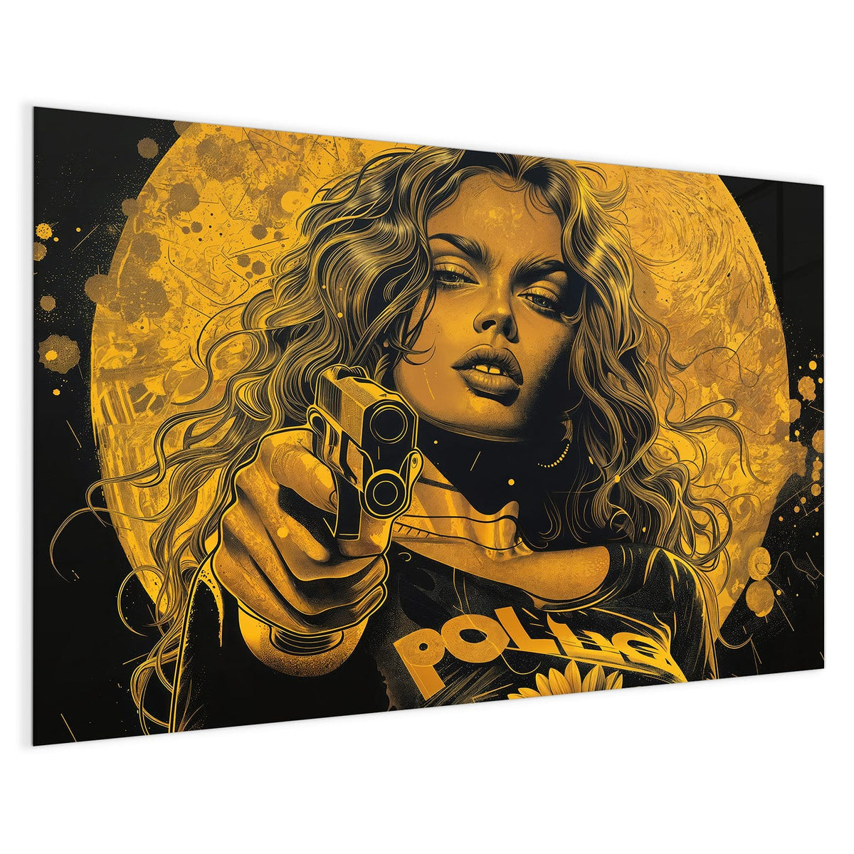 4 mm Glas statt lackiertem Blech – Magnettafel - Pop Art Frau in Gelb