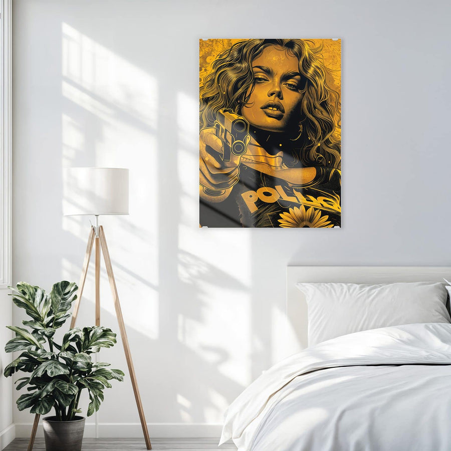 Maße Wandbild - Pop Art Frau in Gelb - Hochformat