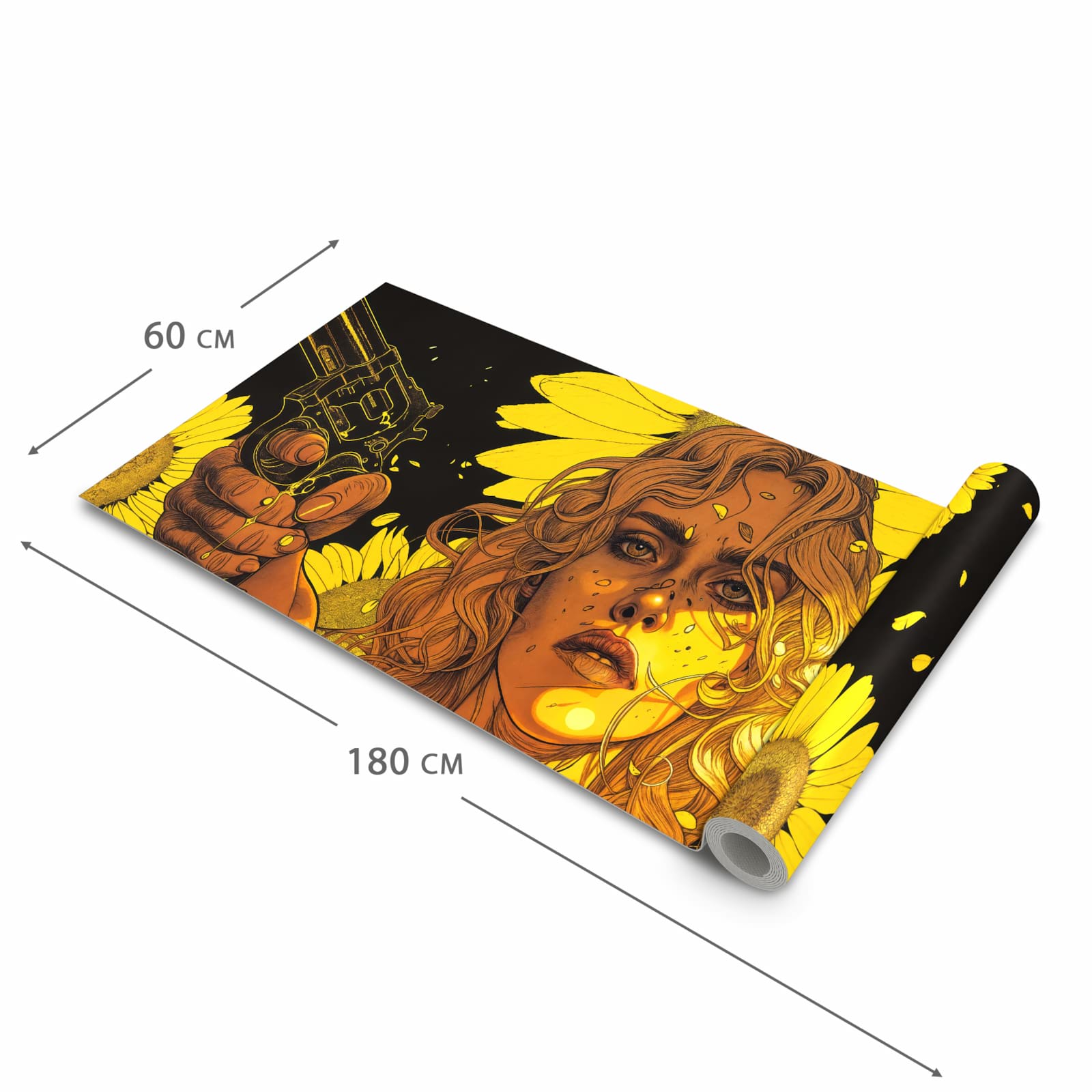 Formstabiler großer Küchenteppich mit Motiv Sonnenblumenmädchen in der Größe 80x300 cm
