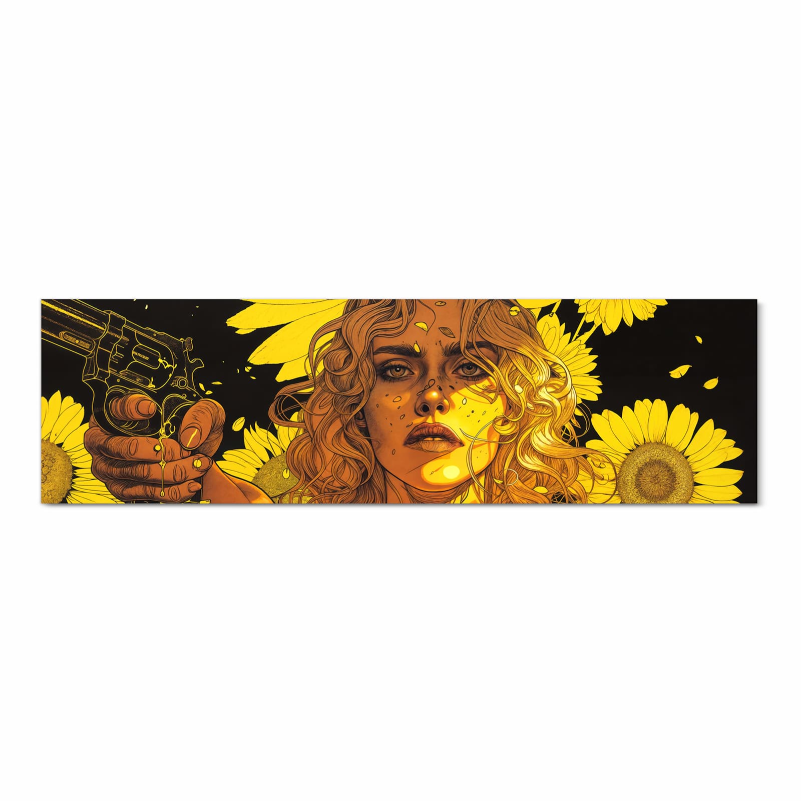 Feuchtigkeitsresistenter dünner Teppich mit Motiv Sonnenblumenmädchen in Frontansicht, waschbar