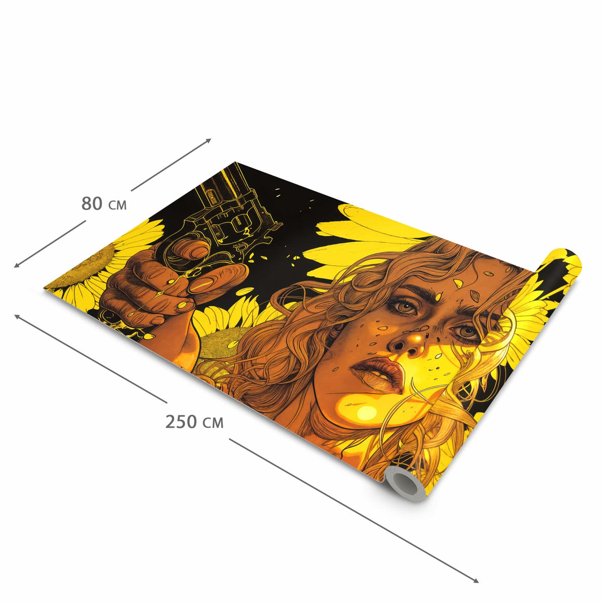 Rutschfester Küchenläufer mit Motiv Sonnenblumenmädchen in der Grösse 90x180 cm für Trittkomfort