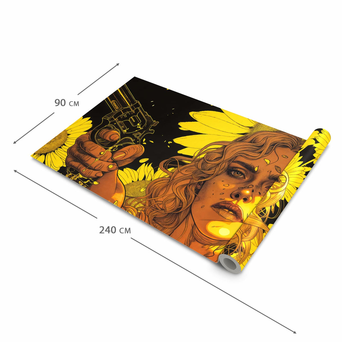 Geruchsneutraler rutschfester Küchenläufer mit Motiv Sonnenblumenmädchen in der Größe 90x180 cm