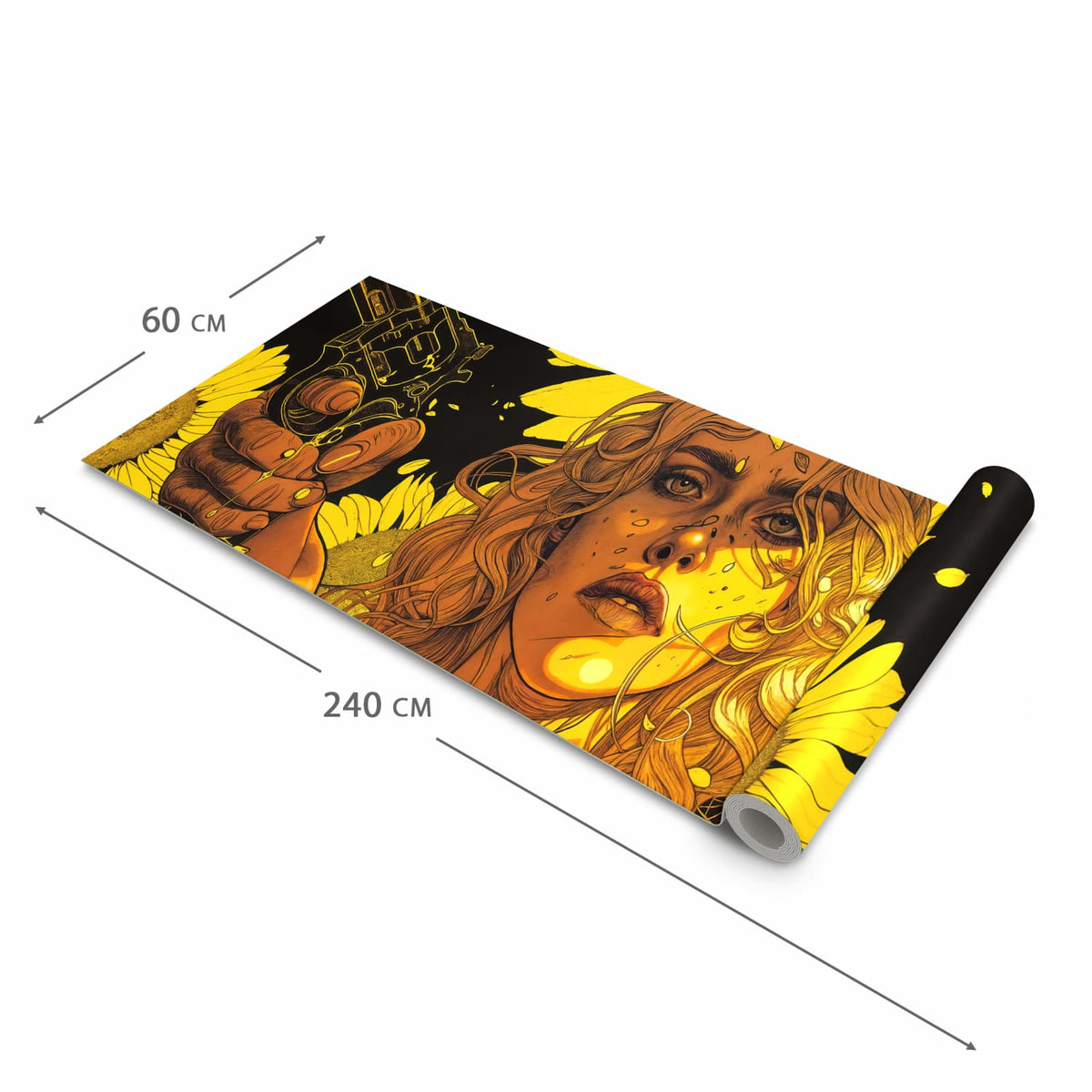 Rutschfester Küchenteppich mit Motiv Sonnenblumenmädchen in der Grösse 80x300 cm für sicheres Aufbewahren