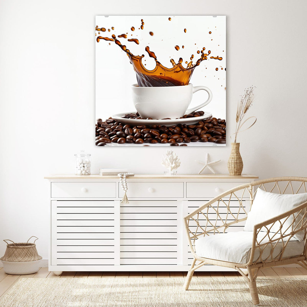 Echtglas, 4 mm – kein Acryl, keine Folie – Wandbild - Kaffeespritzer - Quadratisch
