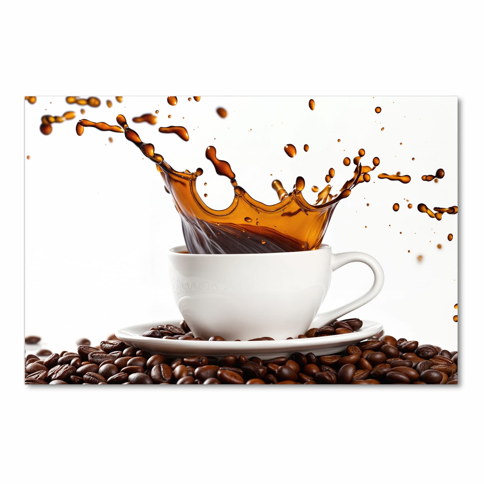 Feuchtigkeitsresistenter Teppich fürs Esstisch mit Motiv Kaffeespritzer in Frontansicht