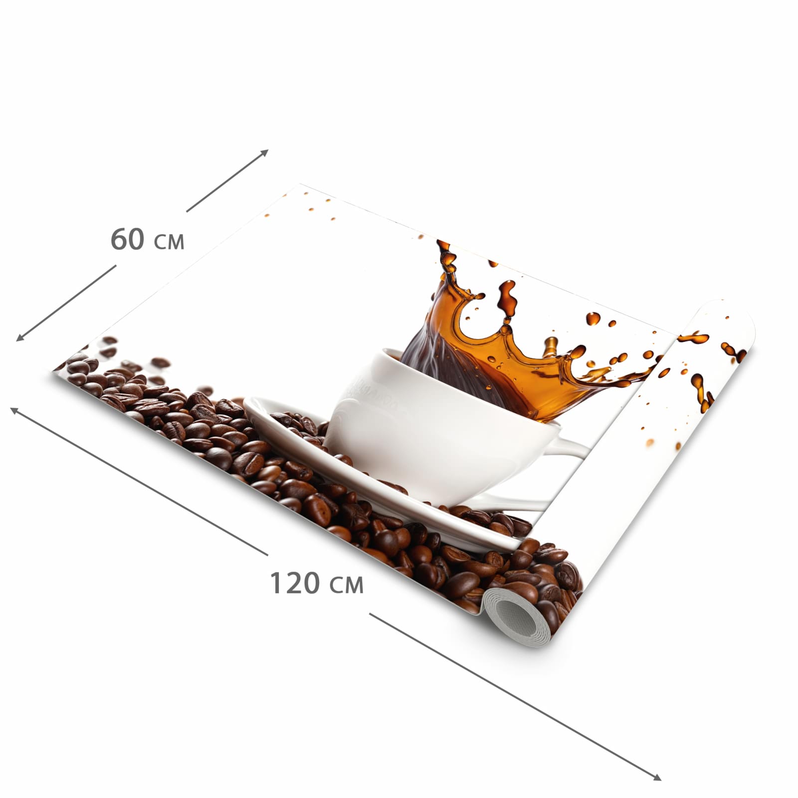 Waschbarer langer Teppich mit Motiv Kaffeespritzer in der Größe 60x150 cm