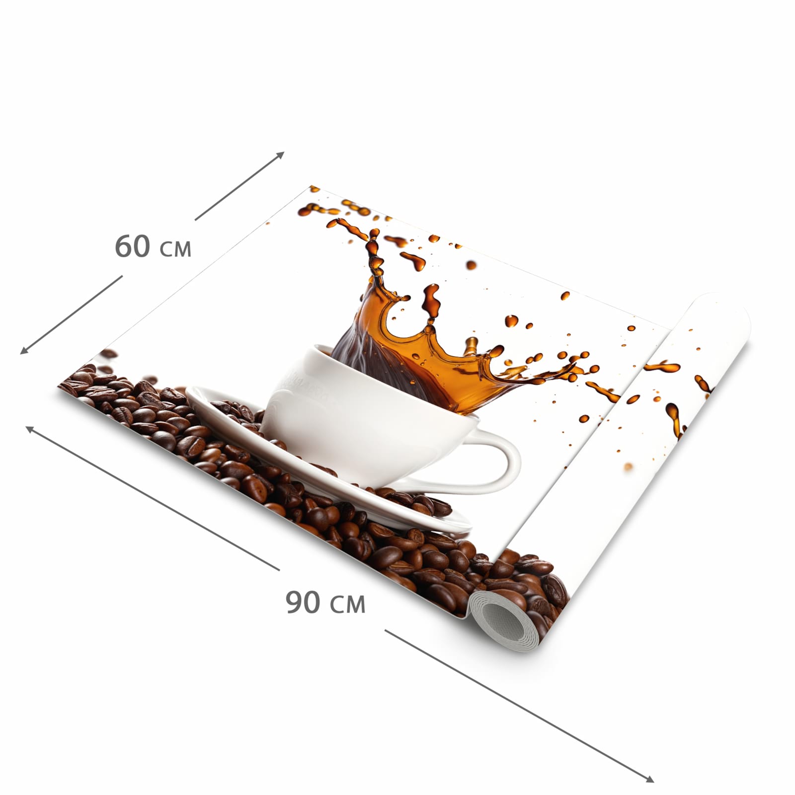 Bodenschonender waschbarer Teppich fürs Esszimmer mit Motiv Kaffeespritzer in der Grösse 60x150 cm
