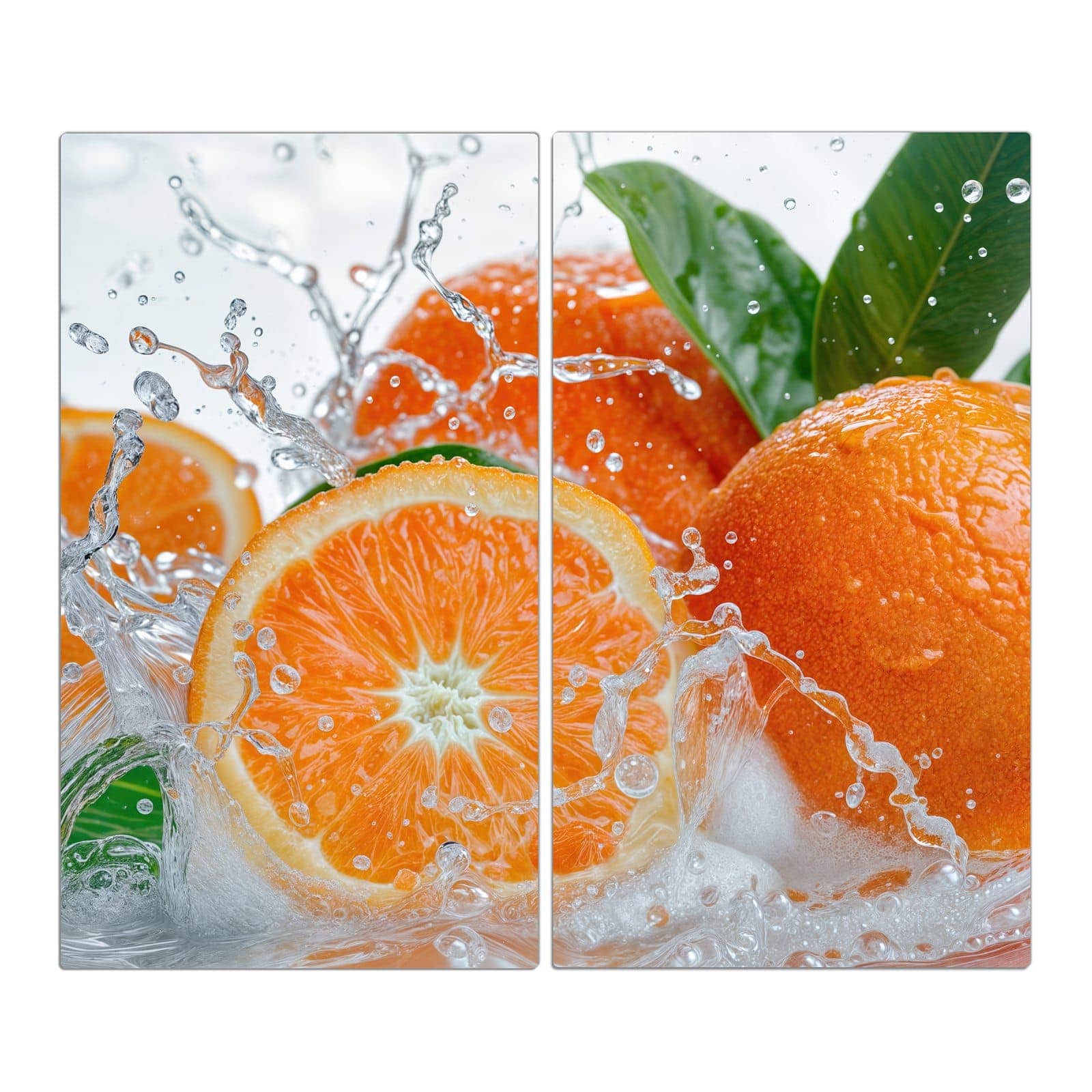 2-teilige Herdabdeckplatte Induktion mit Spritzige Orangen-Motiv in der Frontansicht