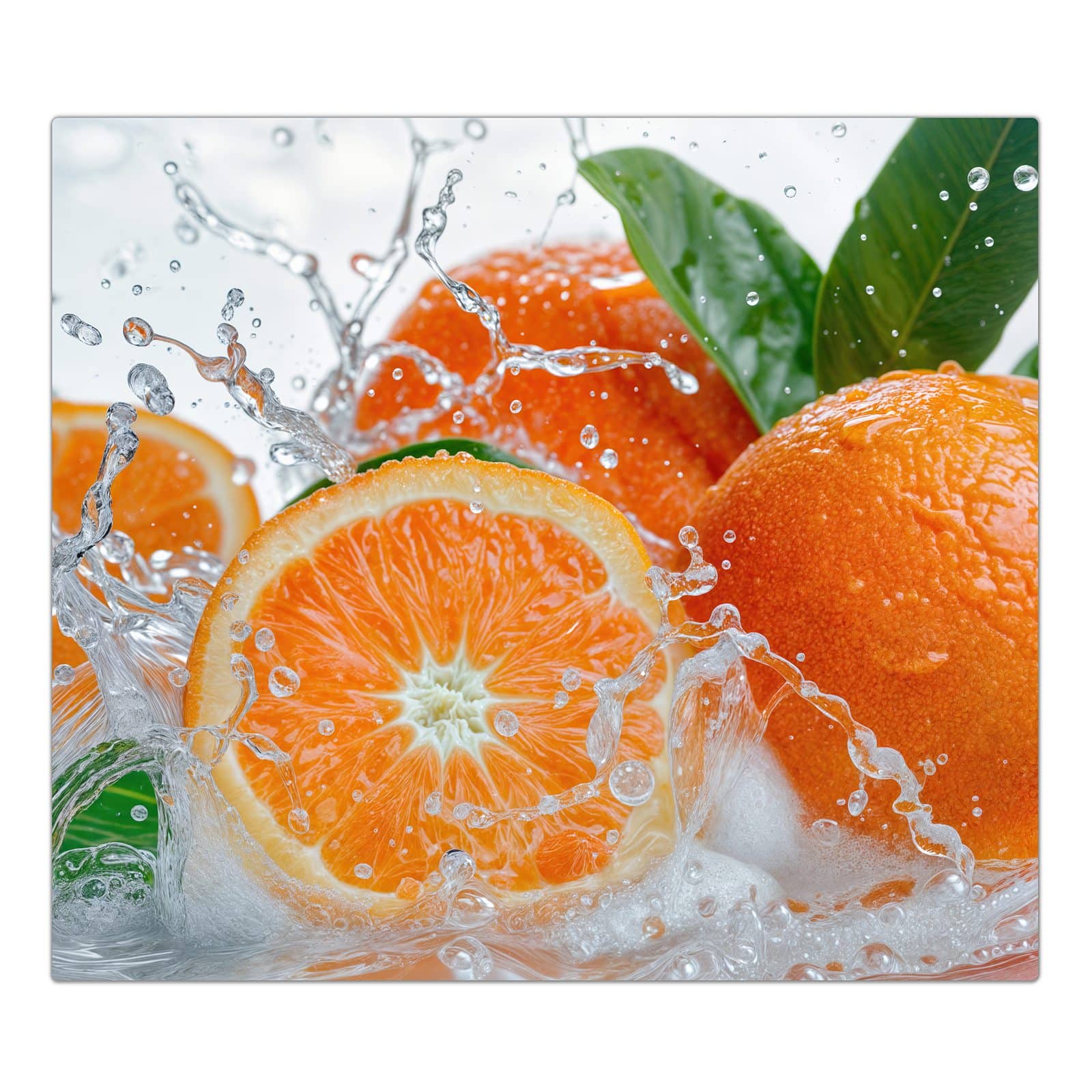 1-teilige Abdeckplatte für Ceranfeld mit Spritzige Orangen-Motiv in der Frontansicht