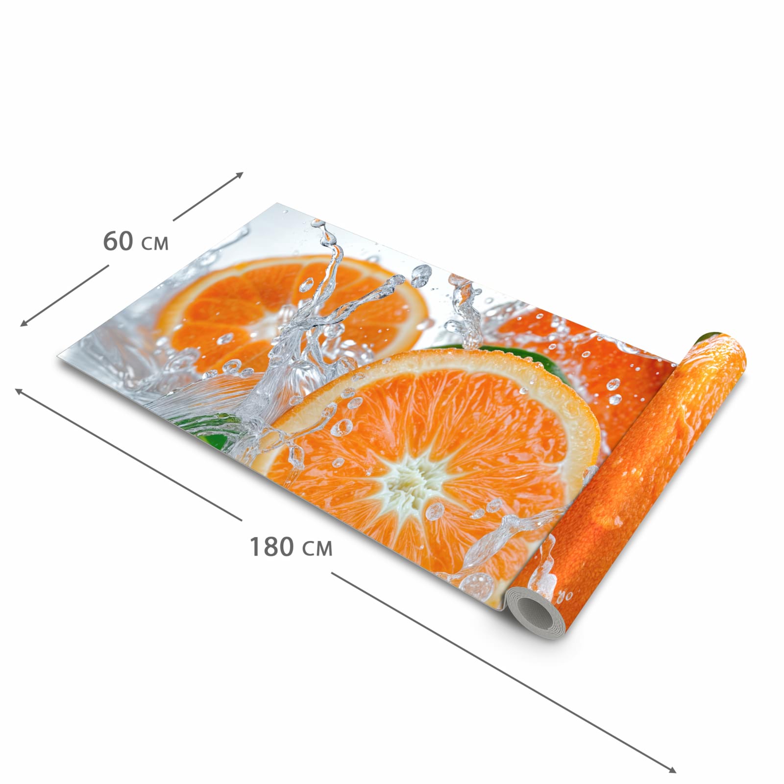Zeitsparender Küchenläufer mit Motiv Spritzige Orangen in der Grösse 80x300 cm