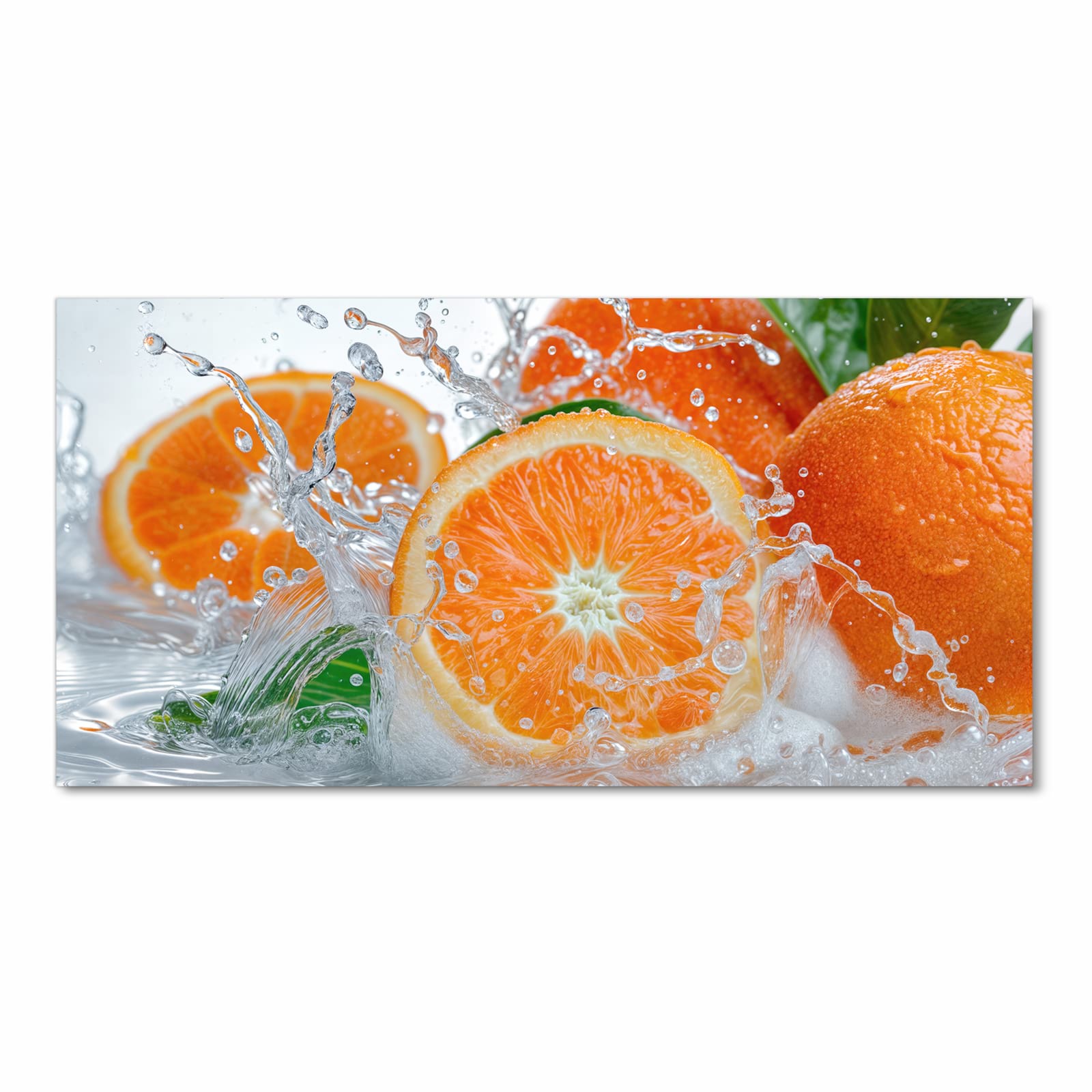 Langlebiger Küchenläufer mit Motiv Spritzige Orangen in Frontansicht für moderne Küchen