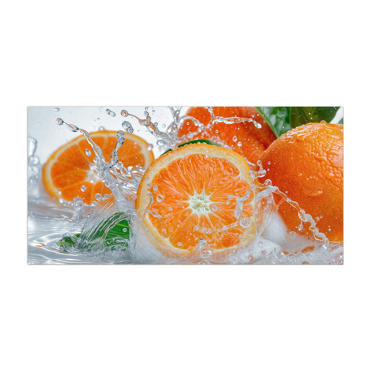 Küchenrückwand aus Glas Orangen im Wasser im Hochformat, Motiv bildfüllend von vorn
