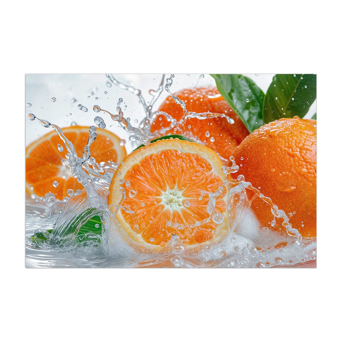 Küchenrückwand aus Glas Orangen im Wasser im Hochformat, Motiv bildfüllend von vorn