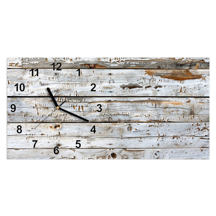 Wanduhr Weiße Holzpatina aus Glas – Querformat 60 × 30 cm mit Ziffernblatt Modern