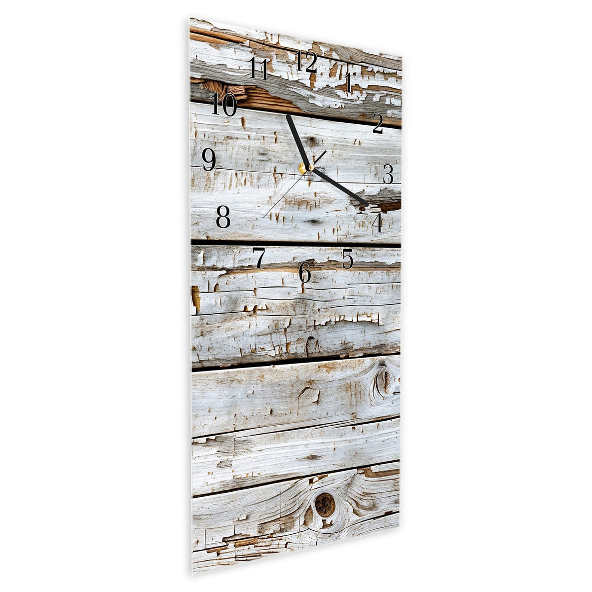 Vormontiert – mit Schwebeeffekt – Wanduhr Weiße Holzpatina aus Glas – Hochformat 30 × 60 cm