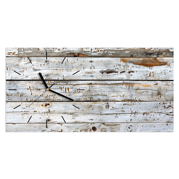 Wanduhr Weiße Holzpatina aus Glas – Querformat 60 × 30 cm mit Ziffernblatt Linie
