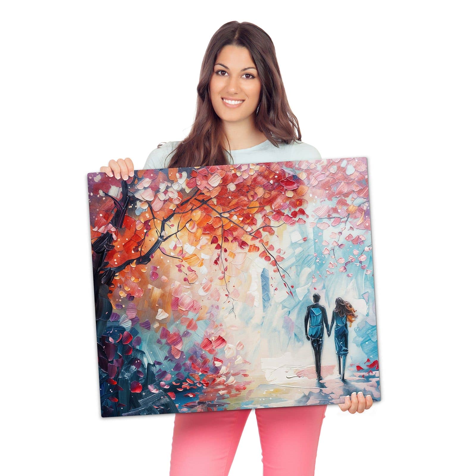 Herdabdeckung mit Herbstlicher Spaziergang-Motiv wird zur Größendarstellung gehalten