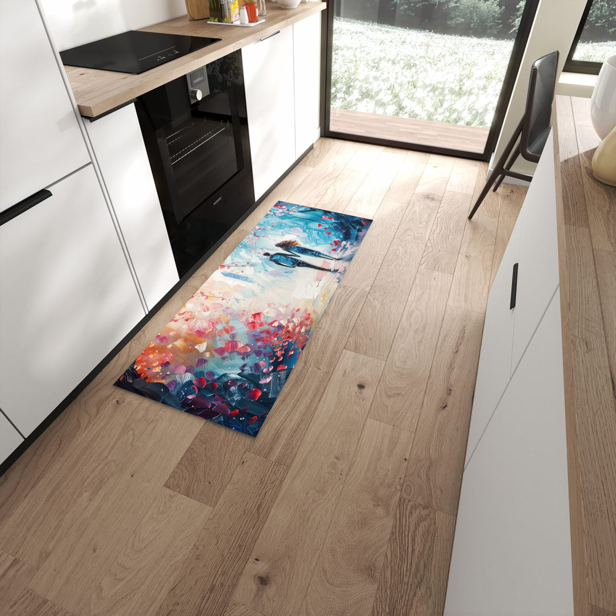 Rutschfester Küchenläufer mit Motiv Herbstlicher Spaziergang in moderner Küche #grösse_60 x 150 cm