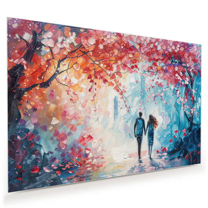 Wandbild mit dem Motiv Paar unter rotem Baum