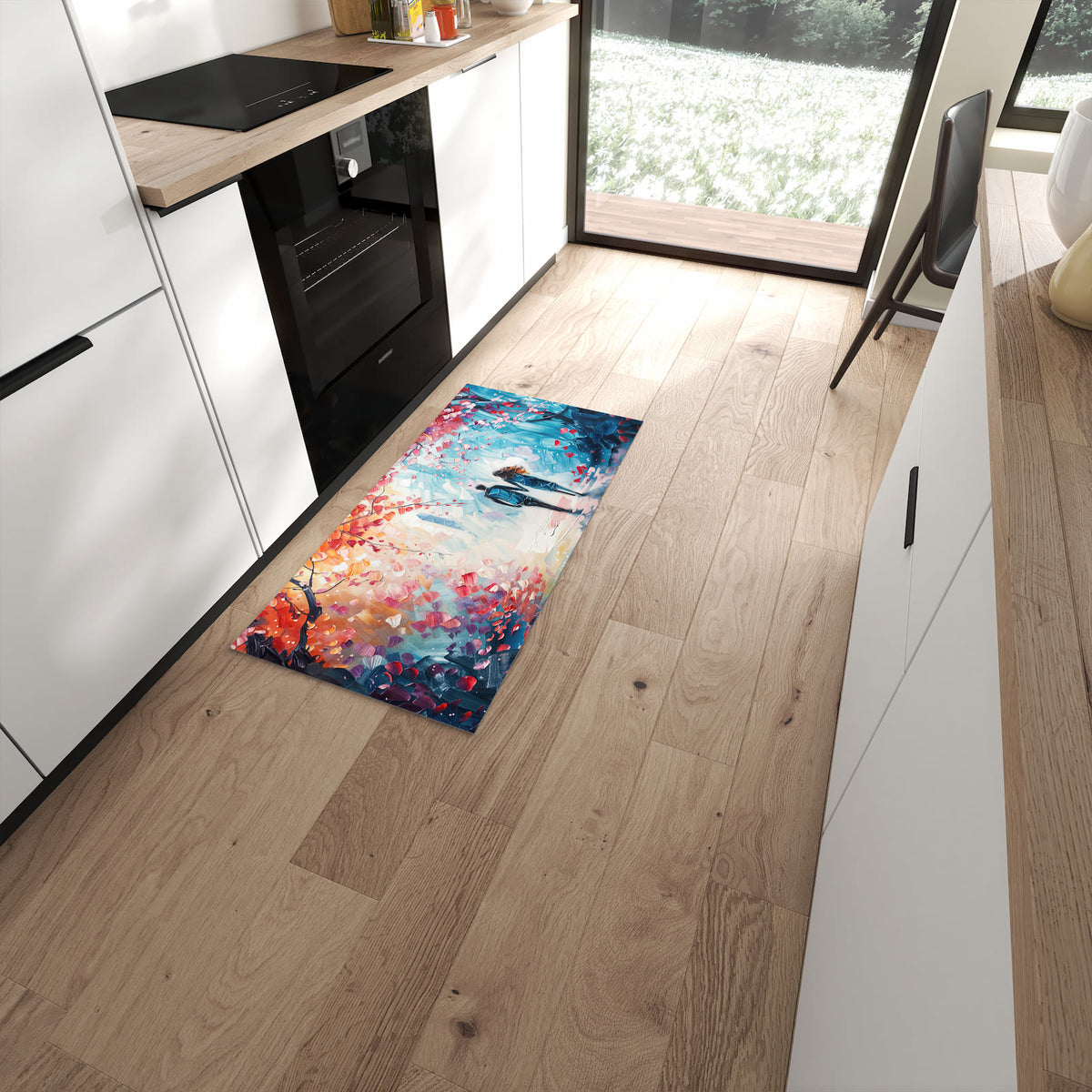 Langlebiger rutschfester Küchenläufer mit Motiv Herbstlicher Spaziergang in moderner Küche #grösse_60 x 120 cm
