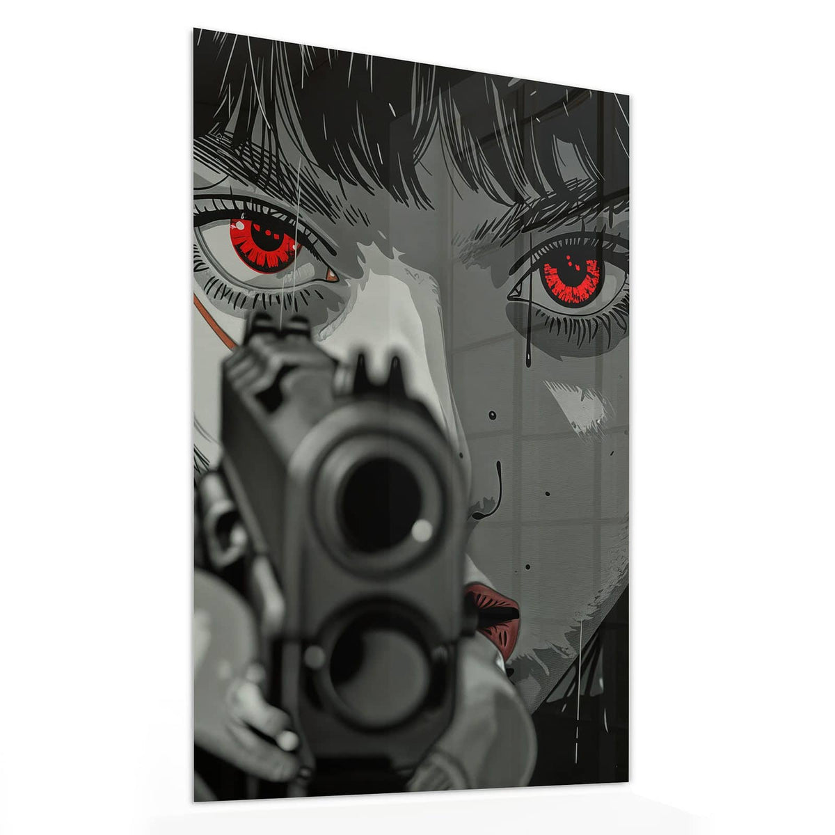 11 Größen – von 30 × 60 bis 60 × 150 cm – Wandbild - Comicfrau in Grautönen - Hochformat