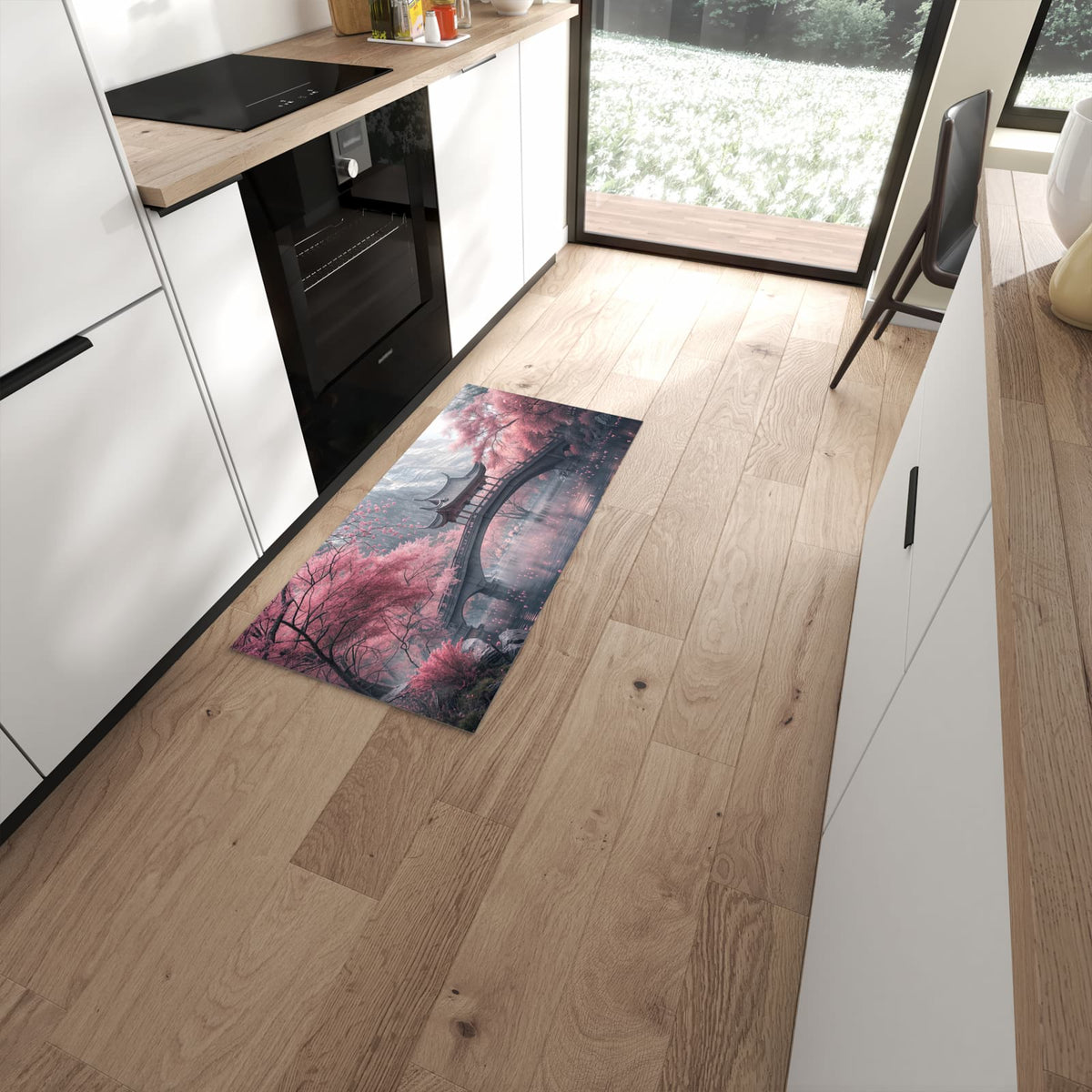 Feuchtigkeitsresistenter waschbarer Küchenläufer mit Motiv Japanischer Garten in moderner Küche #grösse_60 x 120 cm