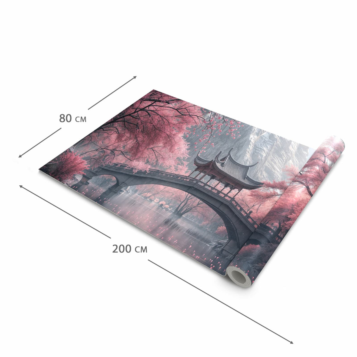 Langlebiger waschbarer Küchenläufer mit Motiv Japanischer Garten in der Größe 80x250 cm