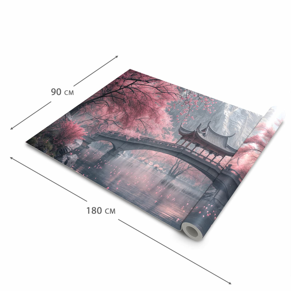Rutschhemmender dünner Teppich mit Motiv Japanischer Garten in der Grösse 80x250 cm